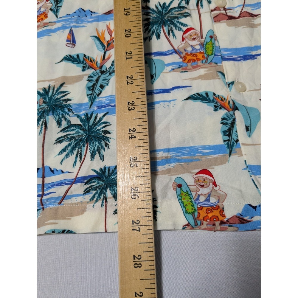 DENIM & FLOWER Santa Claus Hawaiian Beach Surfing Men Medium Ivory Shirt NEW - Picture 9 of 14